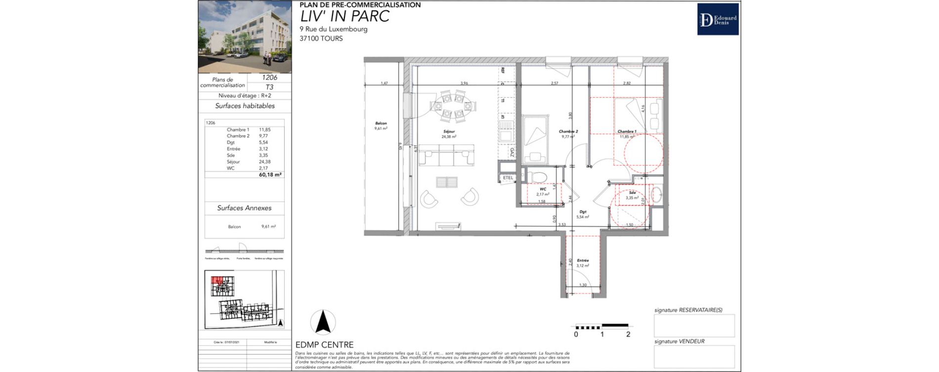 Appartement T3 de 60,18 m2 &agrave; Tours Douets milletiere