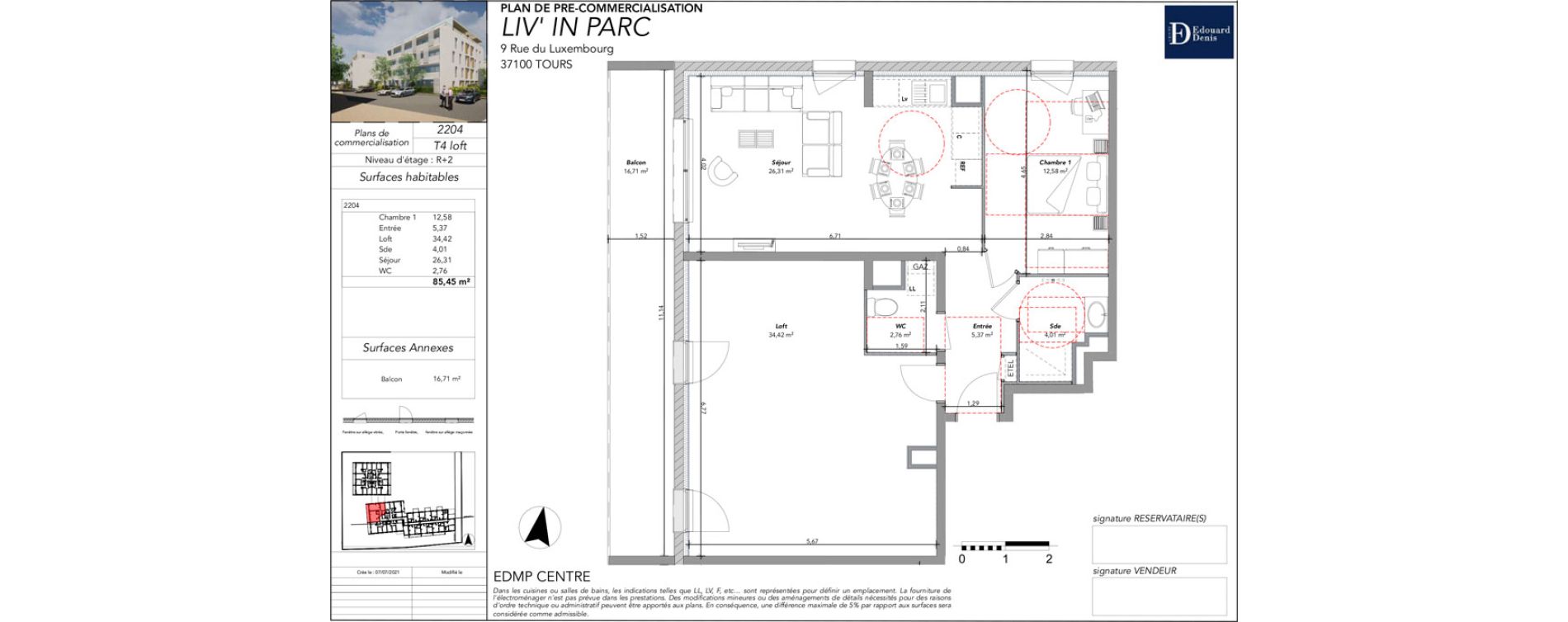 Appartement T4 de 85,45 m2 &agrave; Tours Douets milletiere