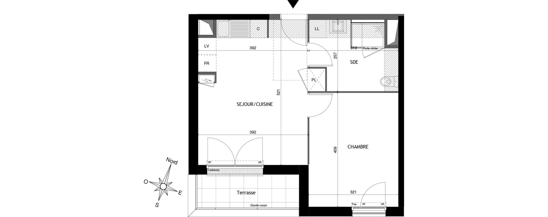 Appartement T2 de 40,28 m2 &agrave; Tours Douets milletiere