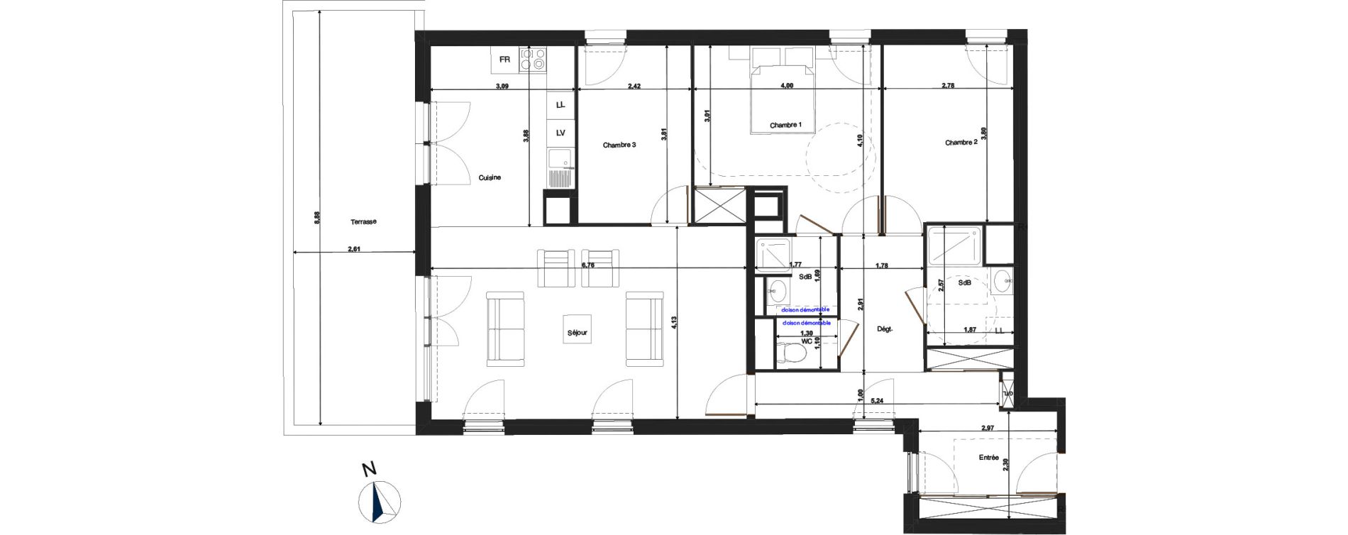 Appartement T4 de 100,67 m2 &agrave; Tours Saint-symphorien