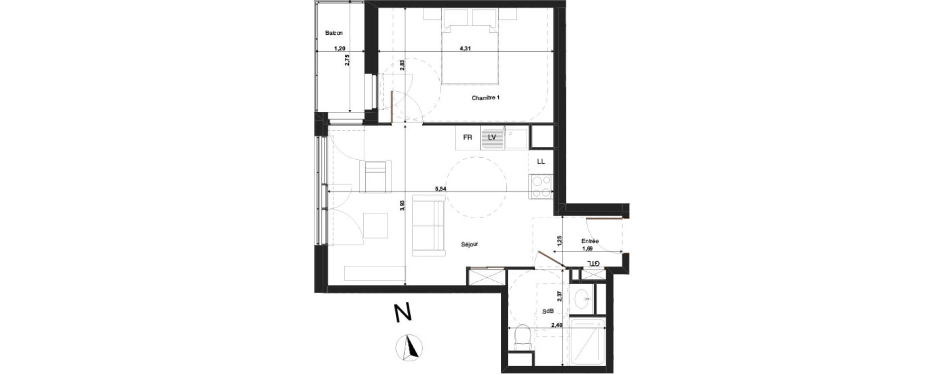 Appartement T2 de 40,07 m2 &agrave; Tours Saint-symphorien