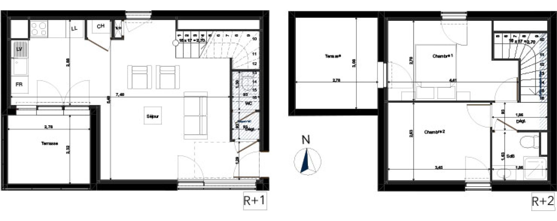 Duplex T3 de 56,93 m2 &agrave; Tours Saint-symphorien