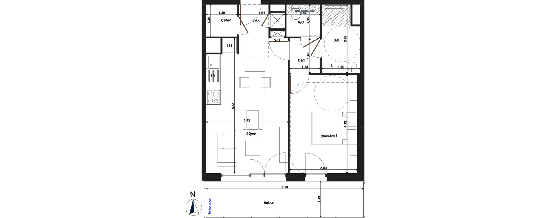 Appartement T2 de 42,49 m2 &agrave; Tours Saint-symphorien