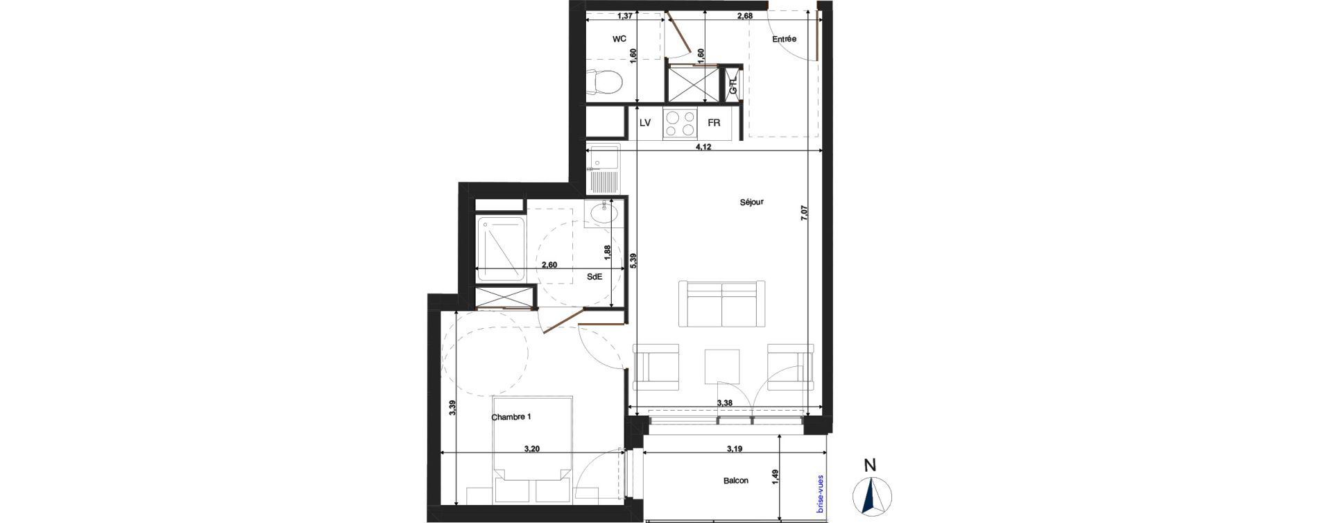 Appartement T2 de 40,67 m2 &agrave; Tours Saint-symphorien