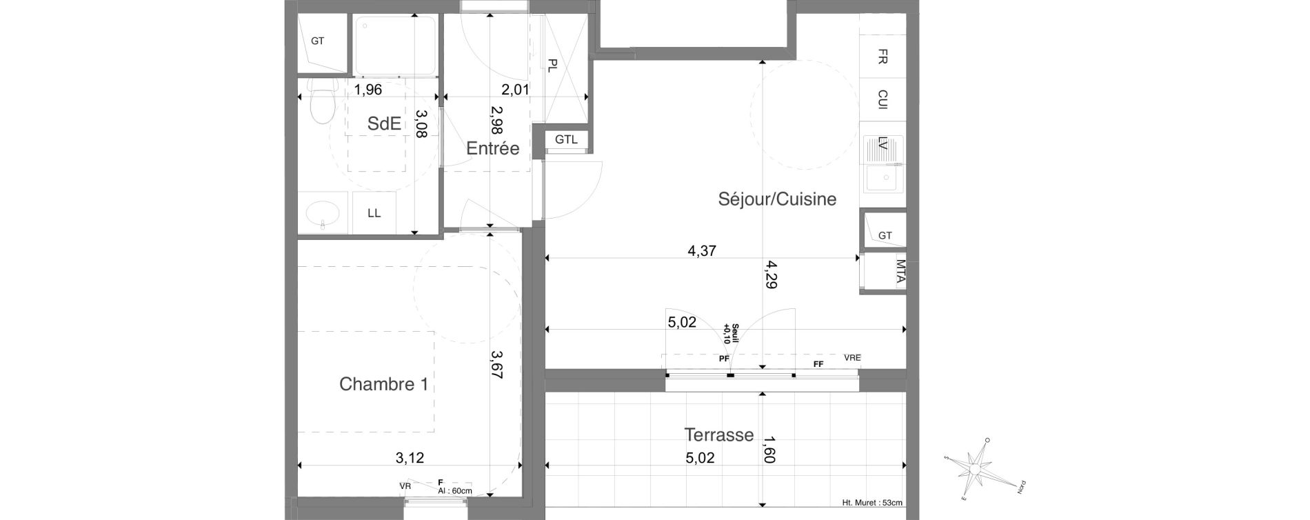 Appartement T2 de 42,67 m2 &agrave; Tours Urban parc
