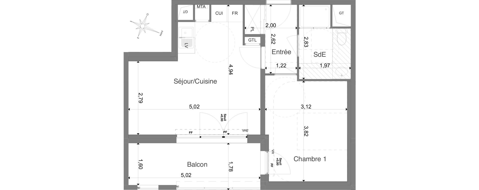 Appartement T2 de 40,30 m2 &agrave; Tours Urban parc