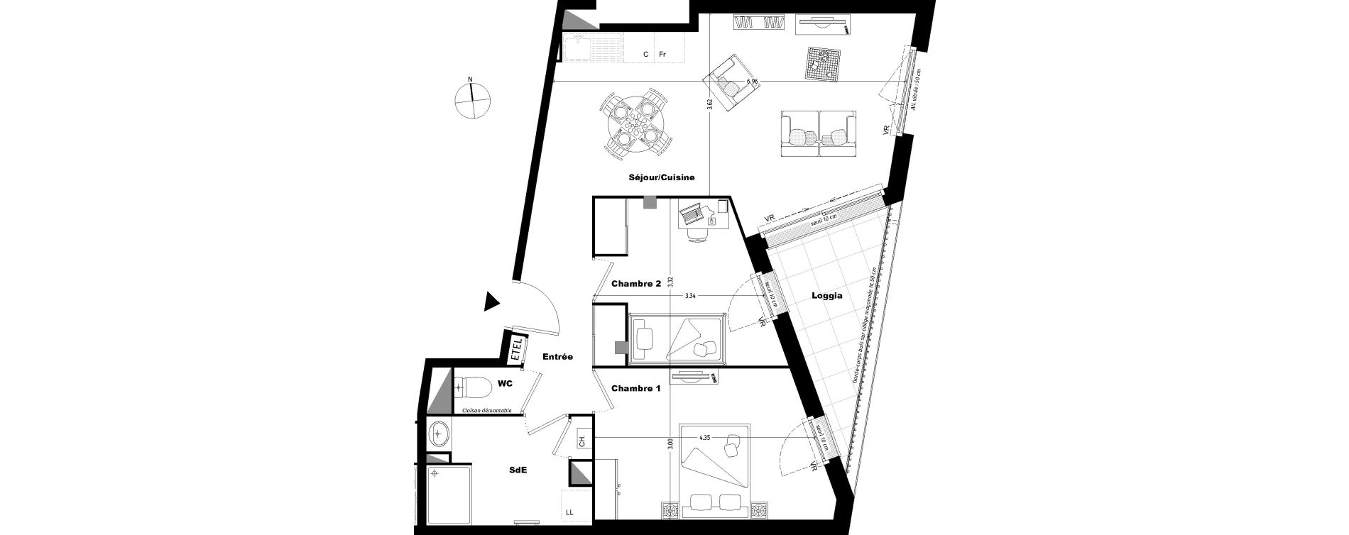 Appartement T3 de 62,70 m2 &agrave; Tours Sainte radegonde
