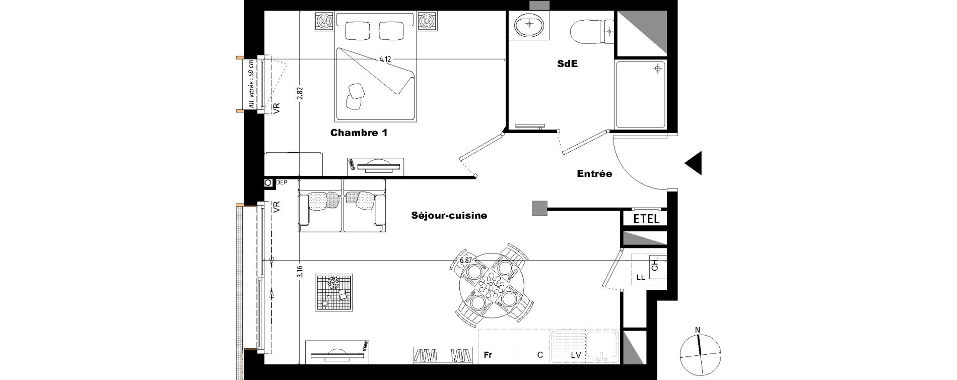 Appartement T2 de 39,10 m2 &agrave; Tours Sainte radegonde