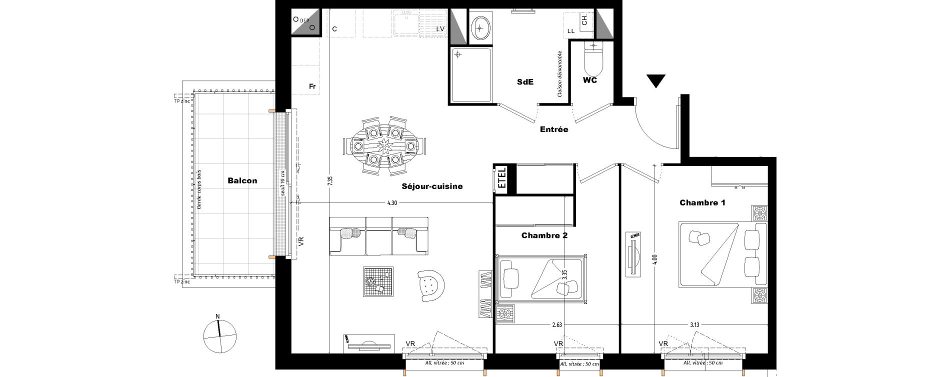 Appartement T3 de 63,00 m2 &agrave; Tours Sainte radegonde