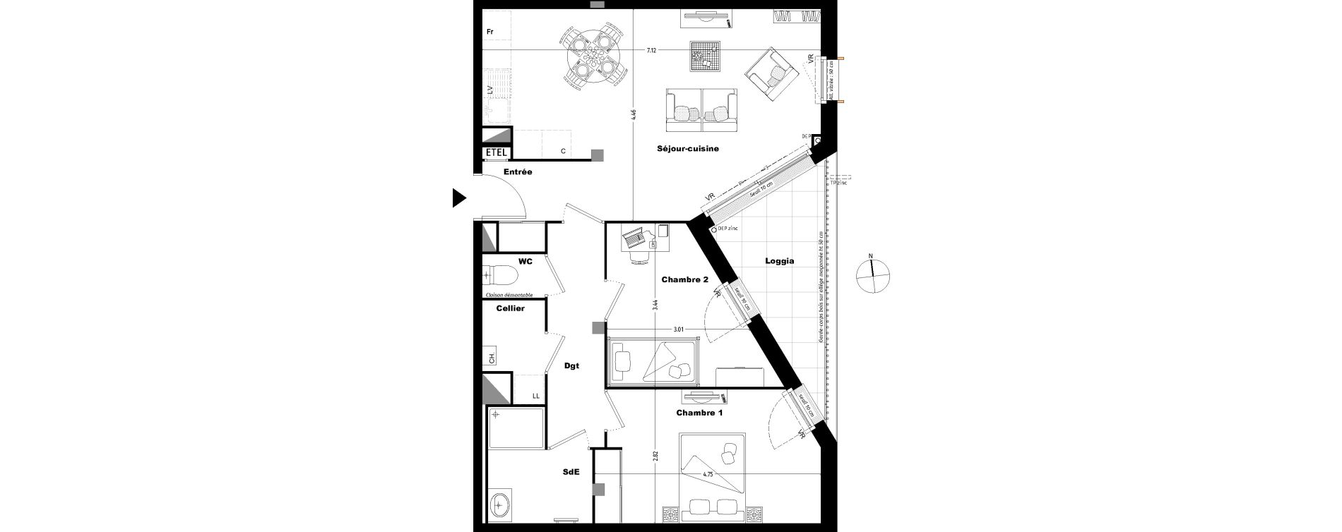 Appartement T3 de 65,10 m2 &agrave; Tours Sainte radegonde