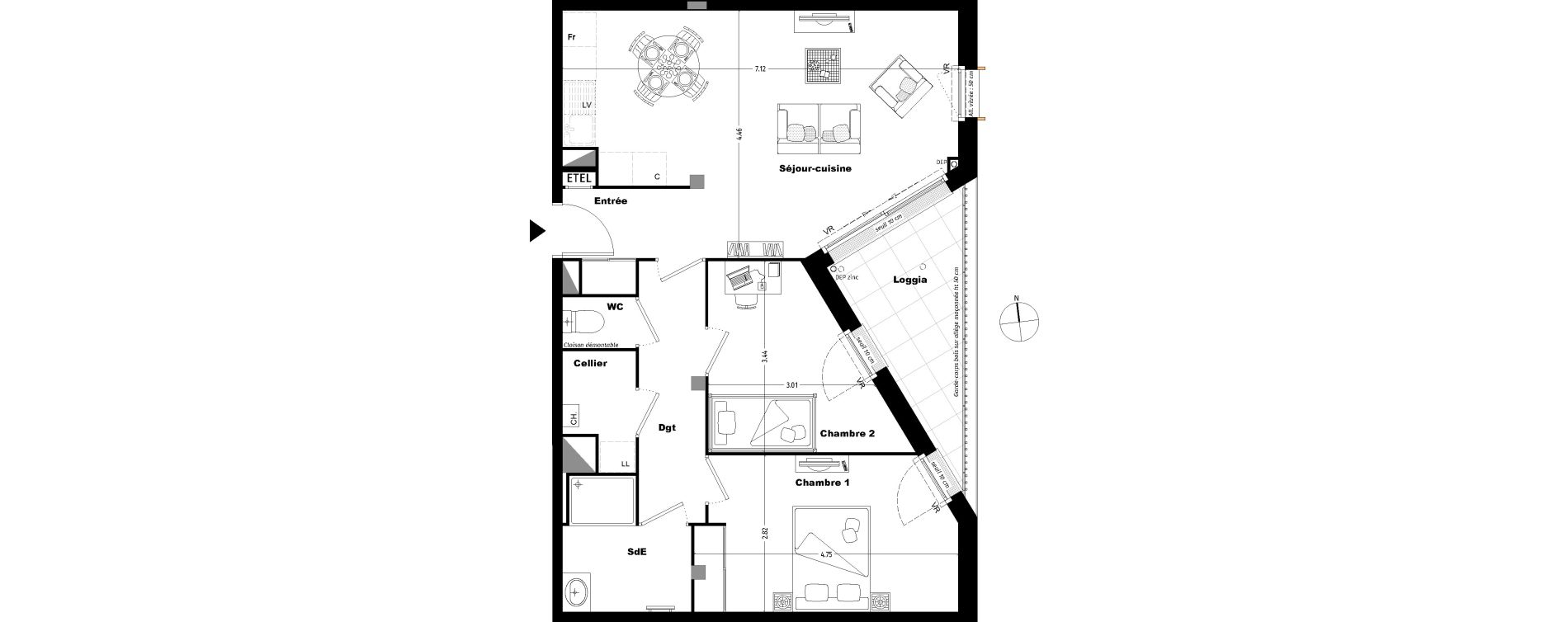 Appartement T3 de 65,10 m2 &agrave; Tours Sainte radegonde