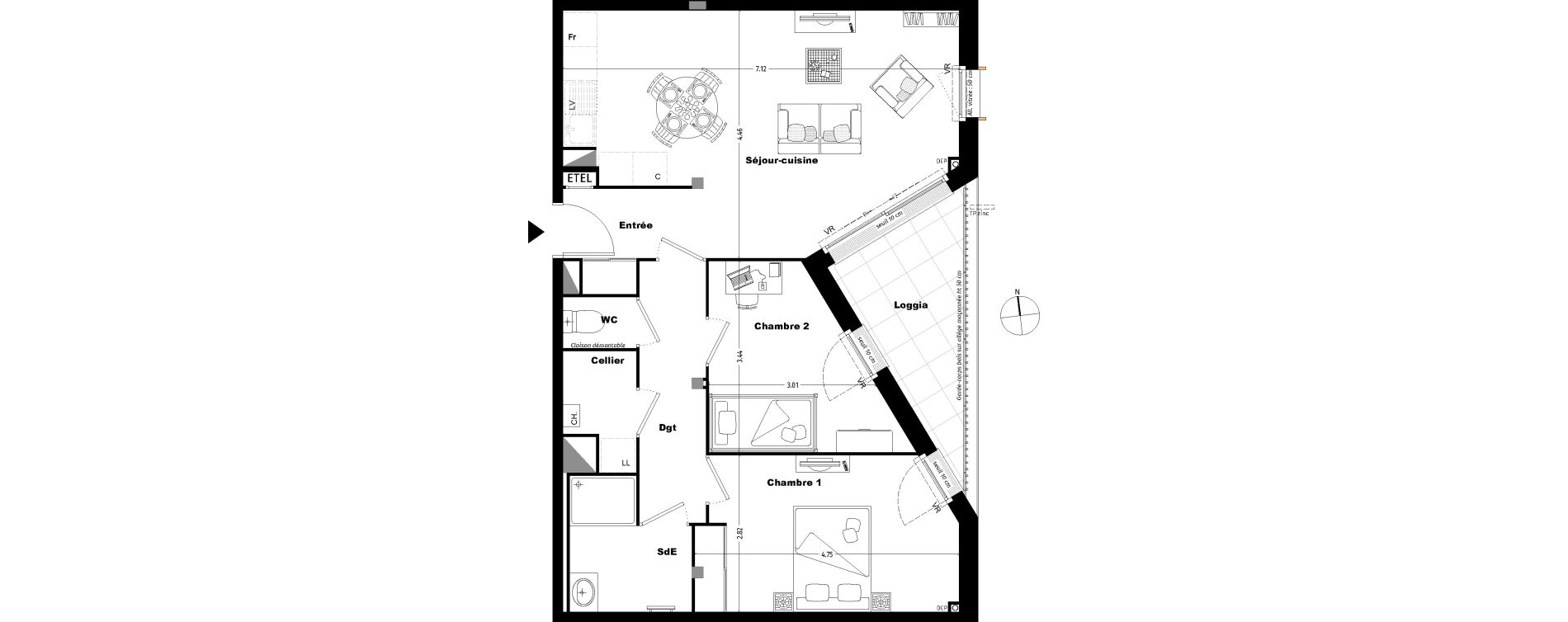 Appartement T3 de 65,20 m2 &agrave; Tours Sainte radegonde