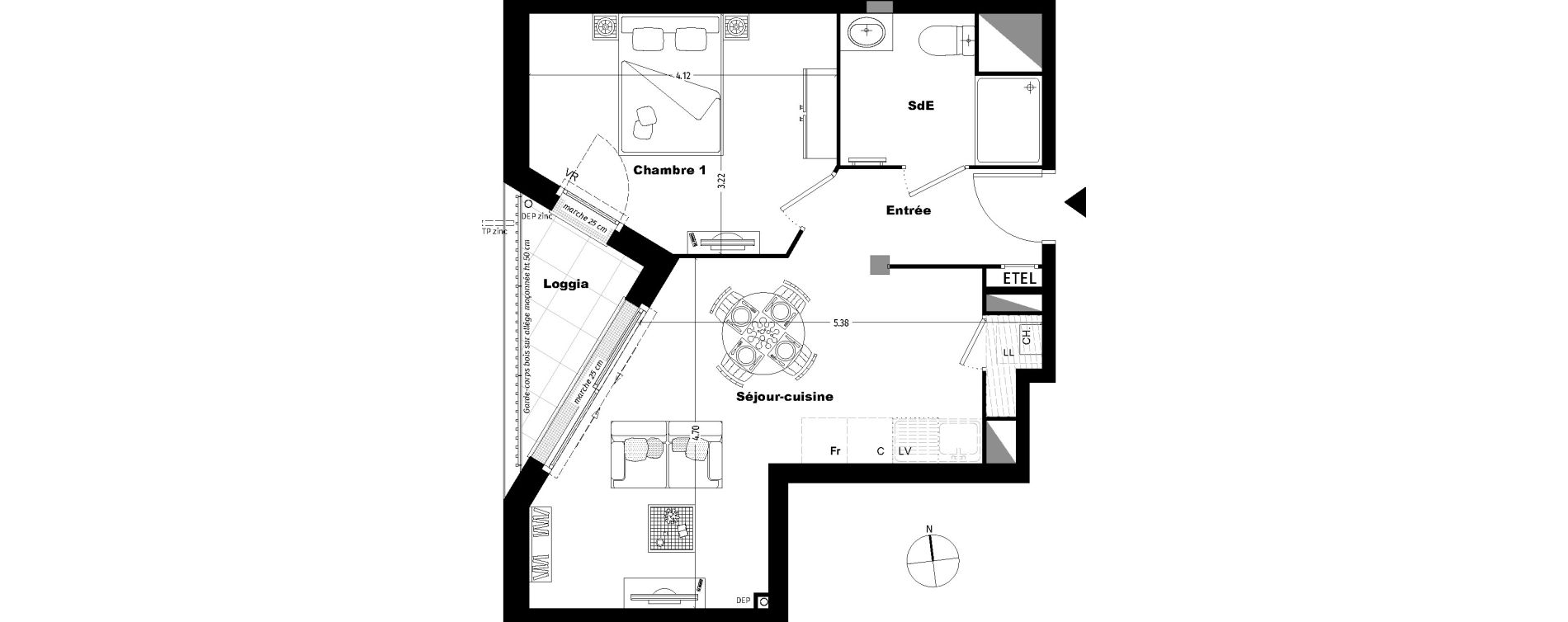 Appartement T2 de 40,60 m2 &agrave; Tours Sainte radegonde