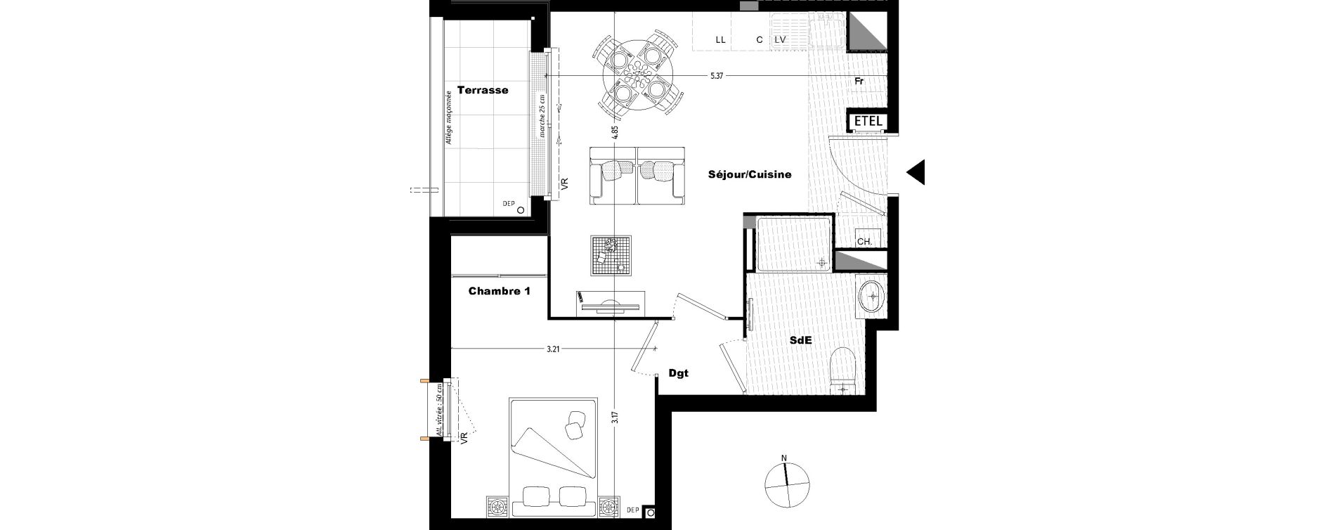 Appartement T2 de 40,00 m2 &agrave; Tours Sainte radegonde