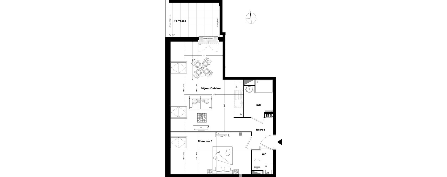 Appartement T2 de 43,00 m2 &agrave; Tours Sainte radegonde