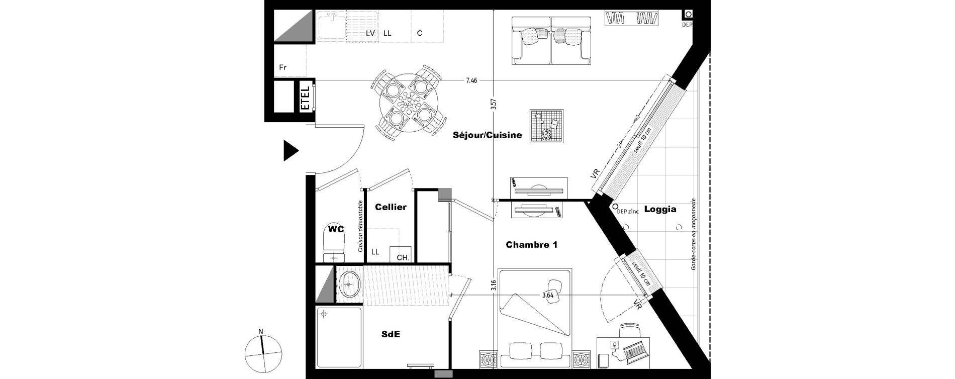 Appartement T2 de 41,50 m2 &agrave; Tours Sainte radegonde