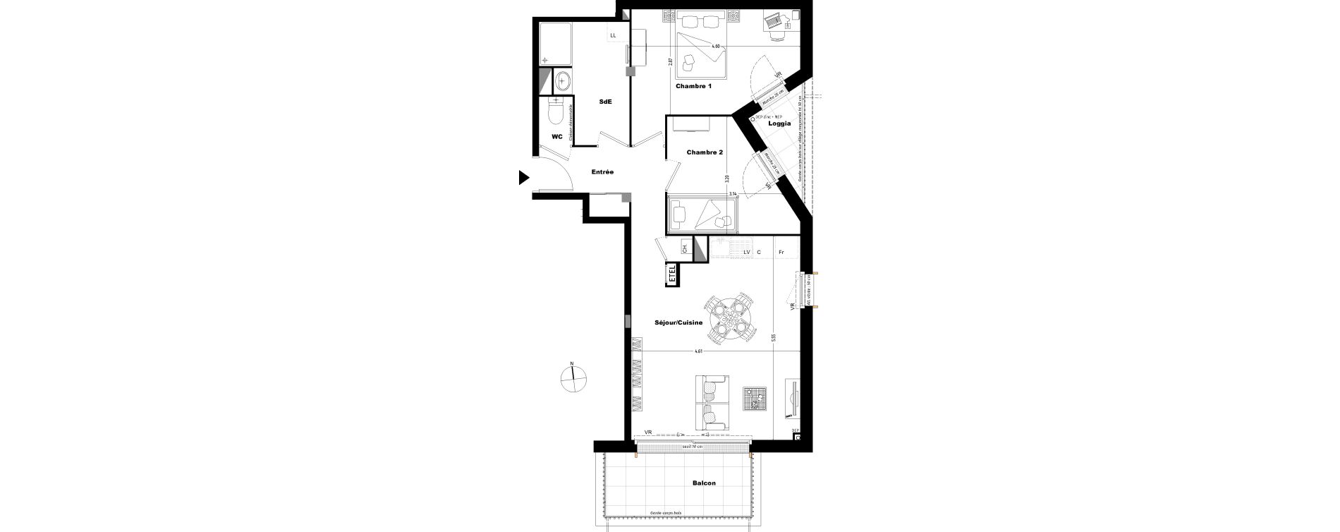 Appartement T3 de 60,60 m2 &agrave; Tours Sainte radegonde