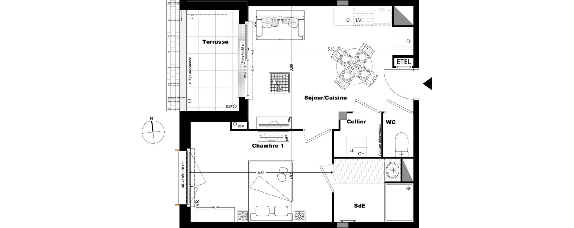 Appartement T2 de 37,80 m2 &agrave; Tours Sainte radegonde