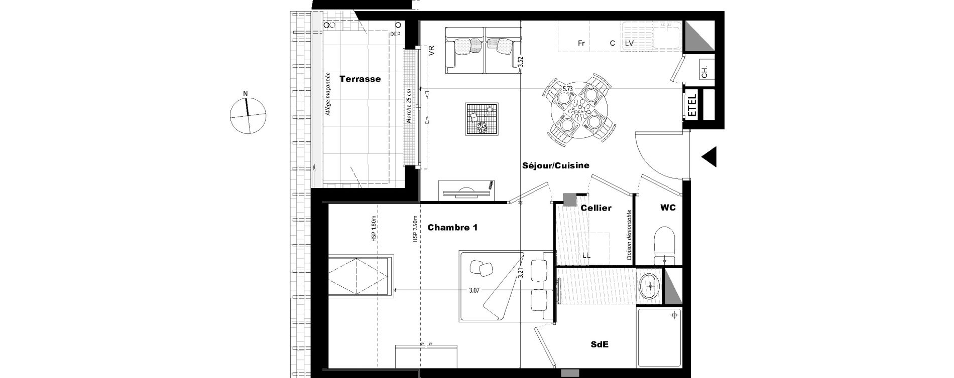 Appartement T2 de 36,80 m2 &agrave; Tours Sainte radegonde