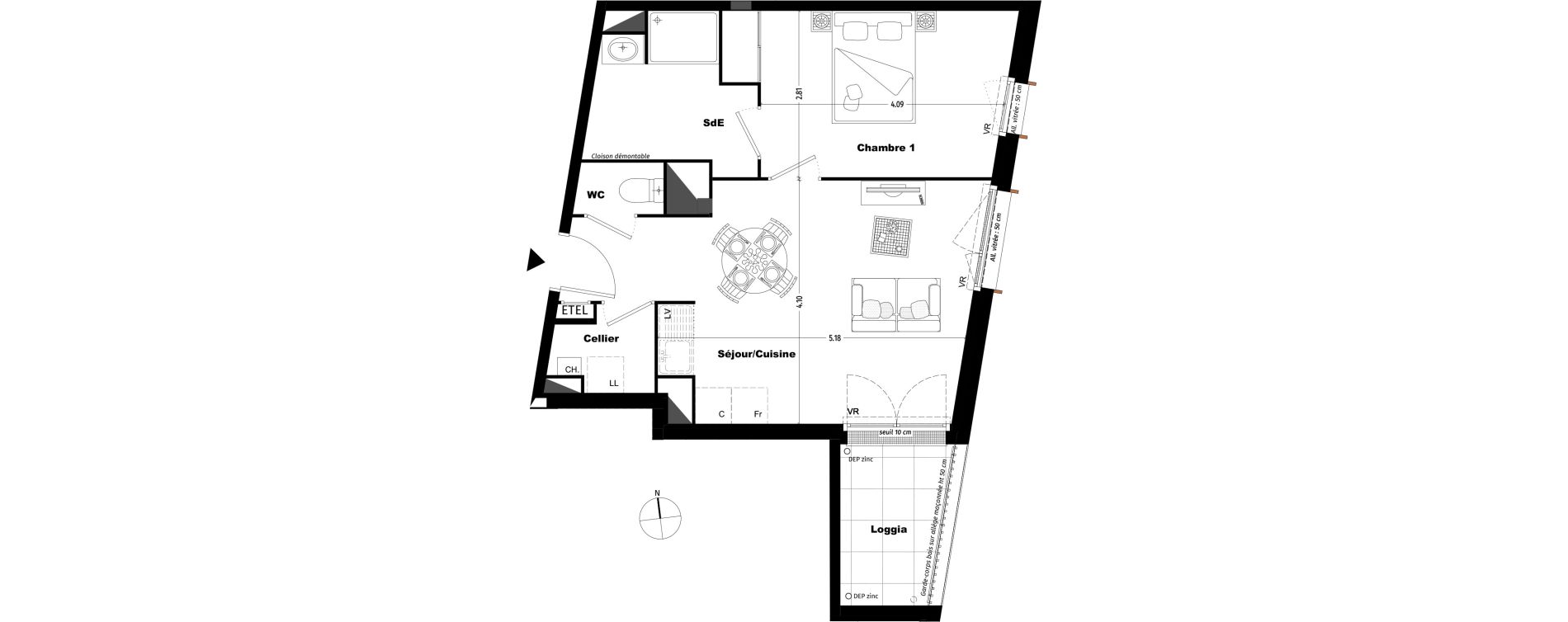 Appartement T2 de 45,10 m2 &agrave; Tours Sainte radegonde