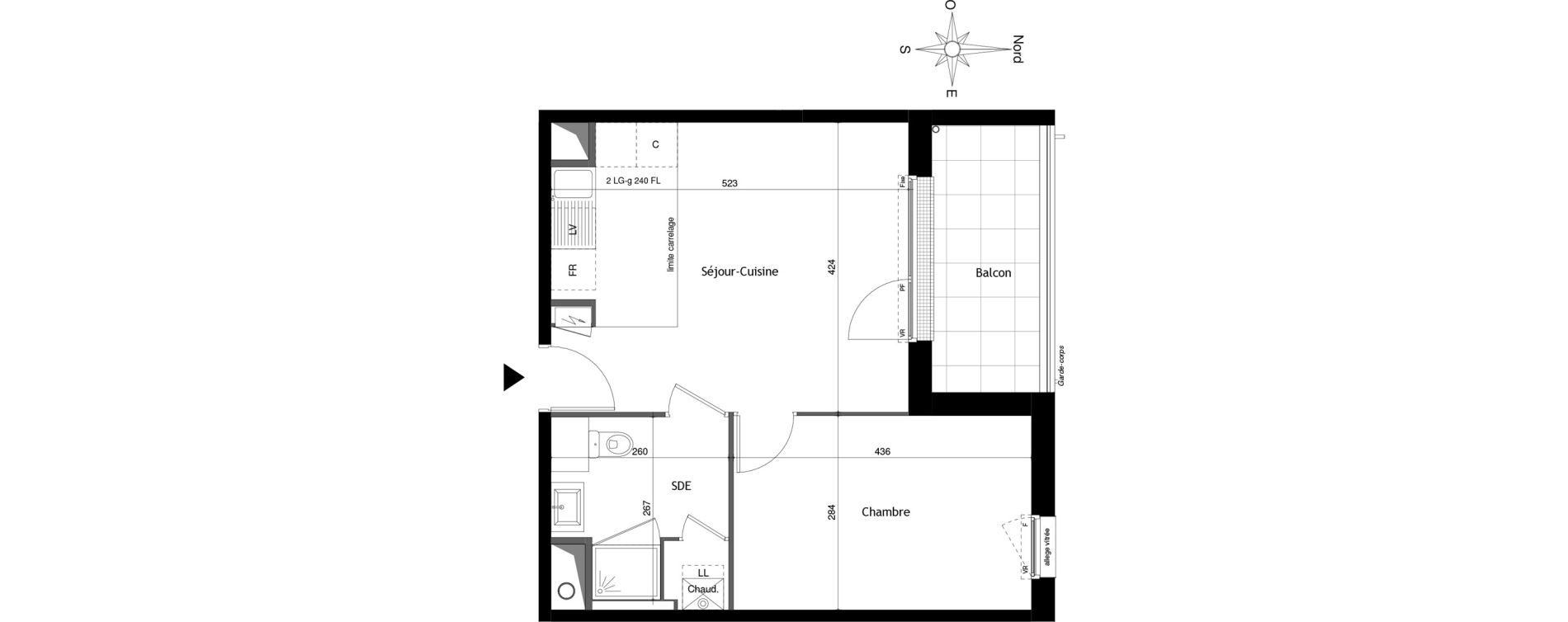 Appartement T2 de 40,33 m2 &agrave; Tours Douets milletiere