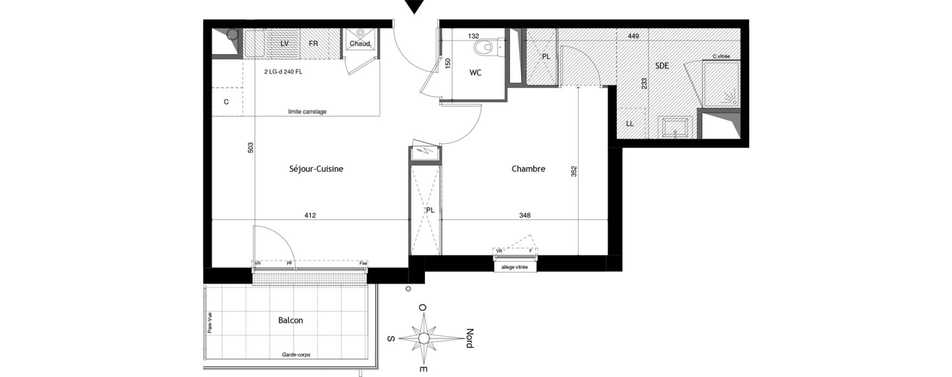 Appartement T2 de 44,63 m2 &agrave; Tours Douets milletiere