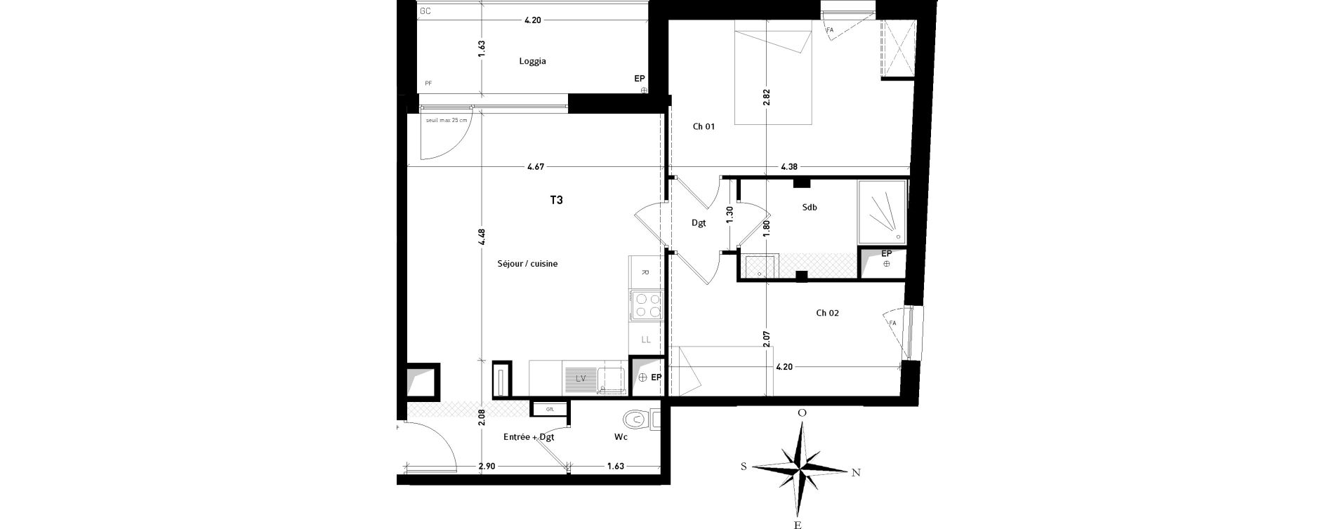 Appartement T3 de 57,30 m2 &agrave; Tours Monconseil