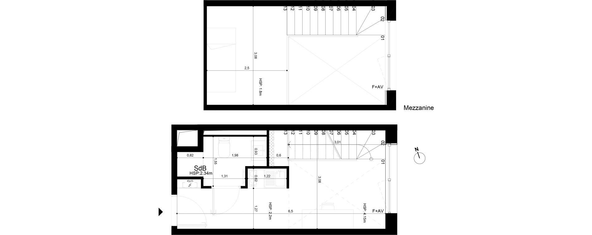 Duplex T1 de 24,10 m2 &agrave; Tours Les 2 lions