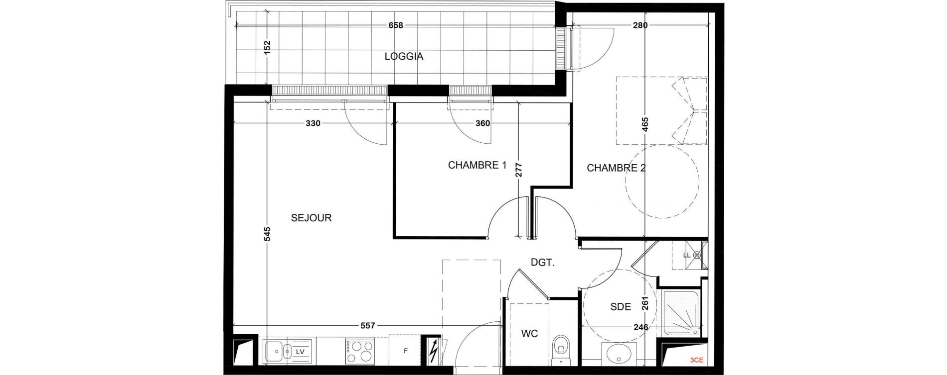 Appartement T3 de 56,16 m2 &agrave; Tours Saint-symphorien
