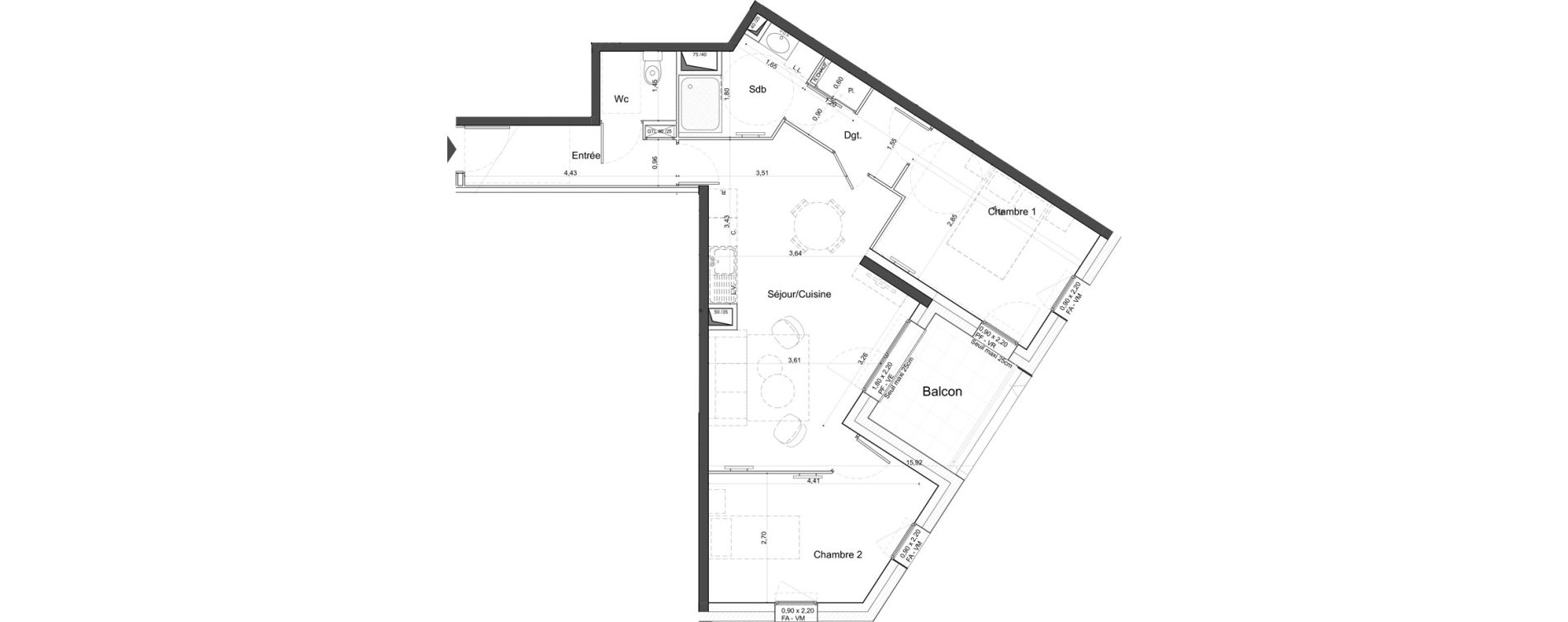 Appartement T3 de 63,30 m2 &agrave; Tours Giraudeau-tonnelle