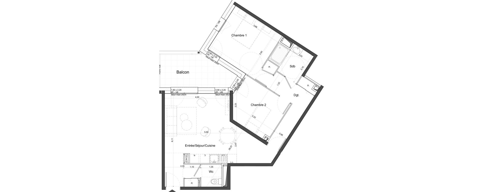 Appartement T3 de 65,40 m2 &agrave; Tours Giraudeau-tonnelle