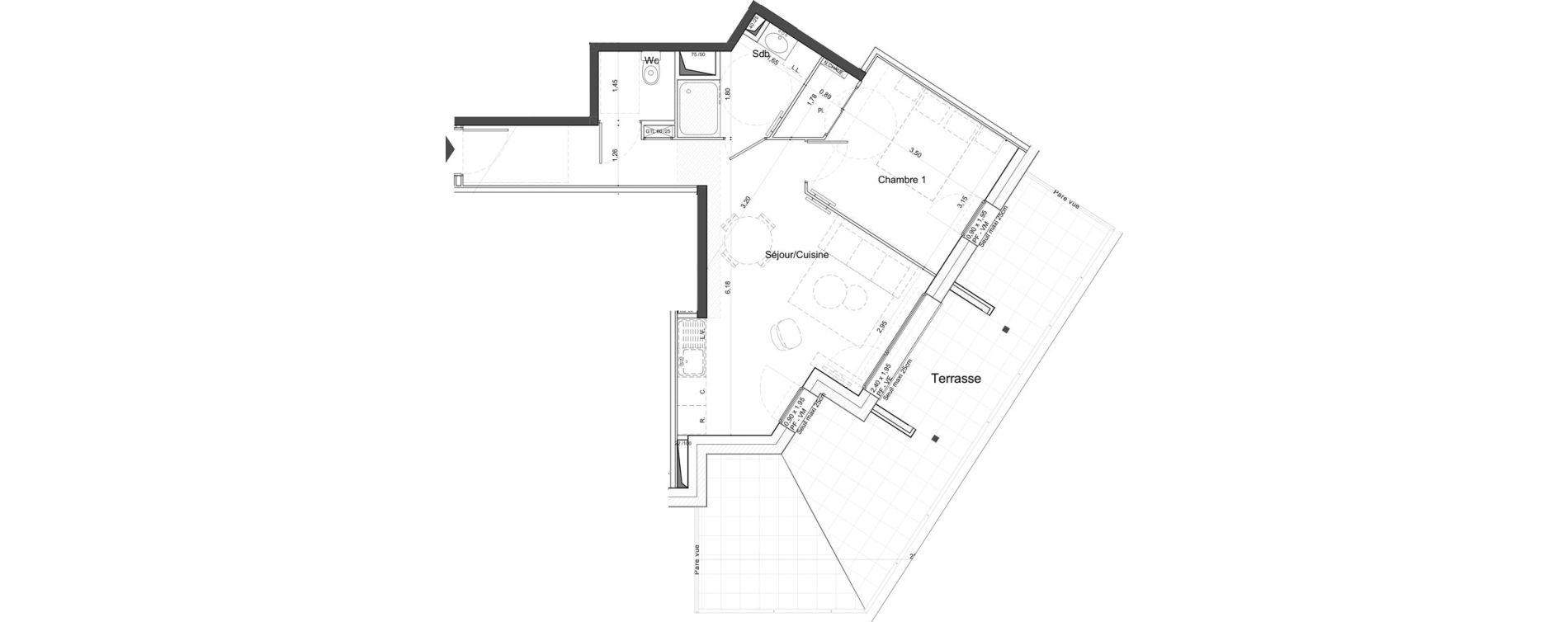 Appartement T2 de 45,60 m2 &agrave; Tours Giraudeau-tonnelle