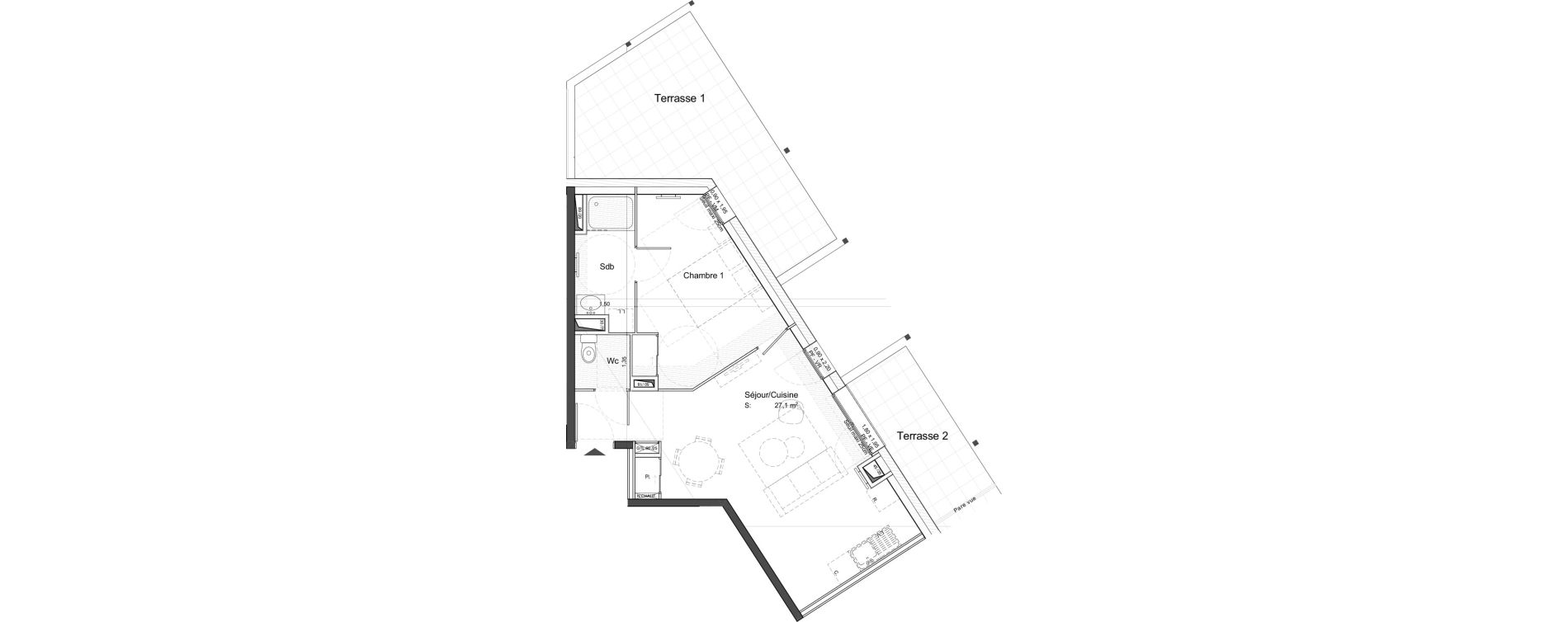 Appartement T2 de 46,30 m2 &agrave; Tours Giraudeau-tonnelle