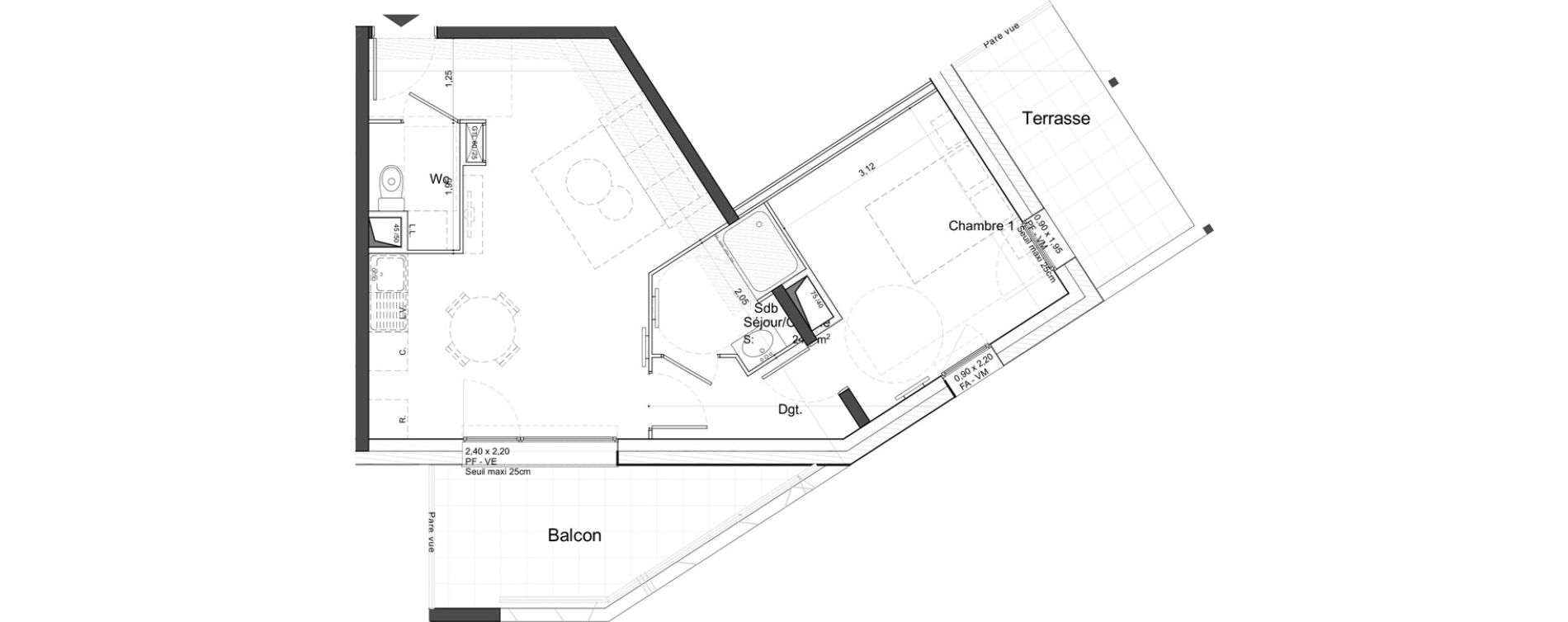 Appartement T2 de 46,40 m2 &agrave; Tours Giraudeau-tonnelle
