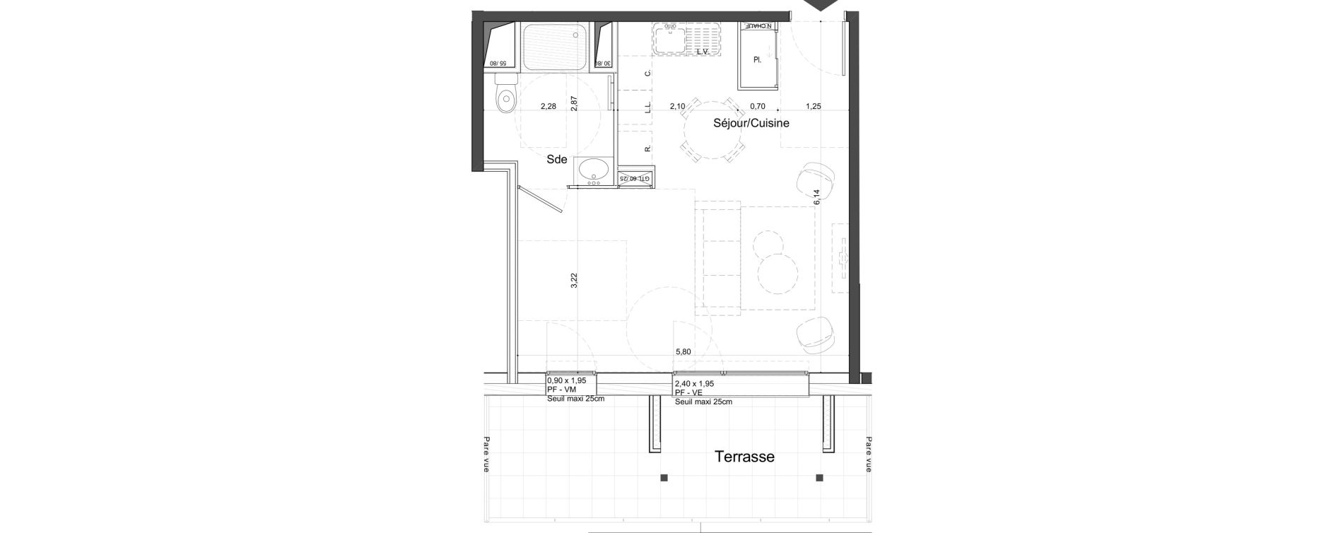 Appartement T1 de 35,20 m2 &agrave; Tours Giraudeau-tonnelle