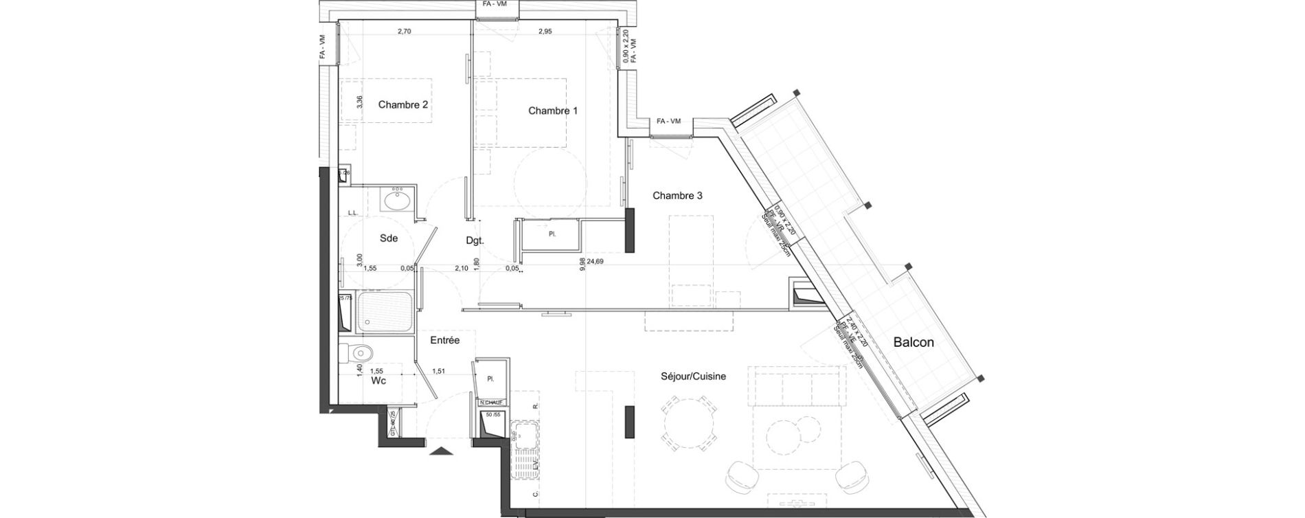 Appartement T4 de 81,40 m2 &agrave; Tours Giraudeau-tonnelle