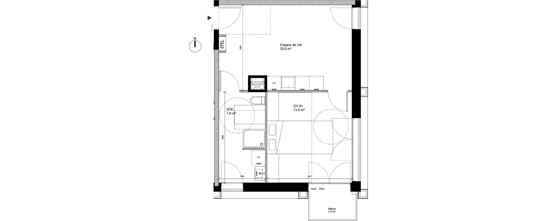 Appartement T2 de 41,50 m2 &agrave; Tours Monconseil
