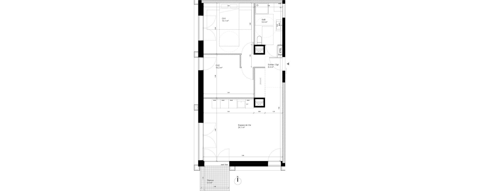 Appartement T3 de 61,70 m2 &agrave; Tours Monconseil