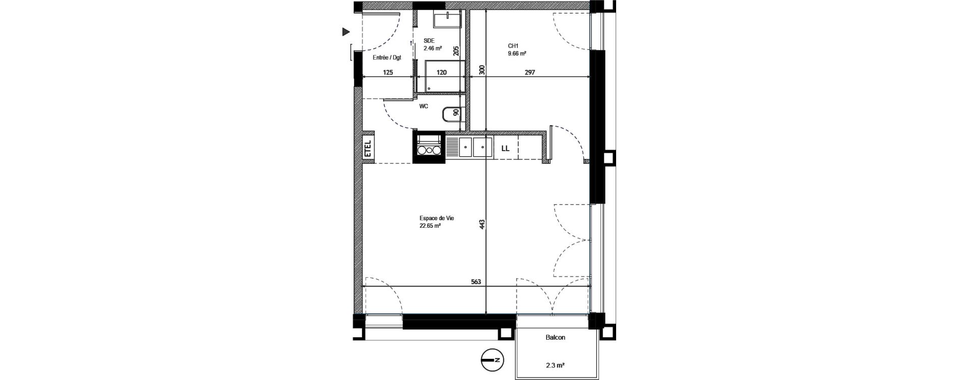 Appartement T2 de 40,57 m2 &agrave; Tours Monconseil