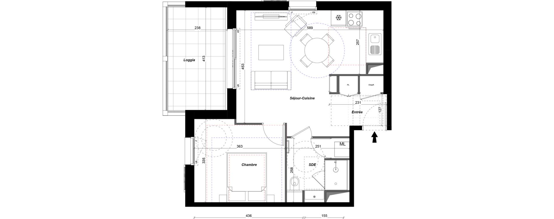 Appartement T2 de 45,02 m2 &agrave; Tours Douets milletiere