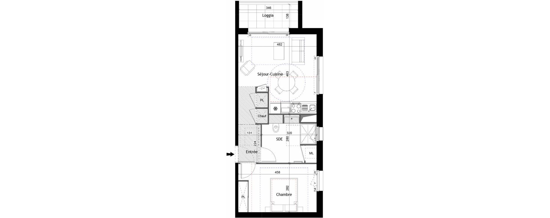 Appartement T2 de 45,67 m2 &agrave; Tours Douets milletiere