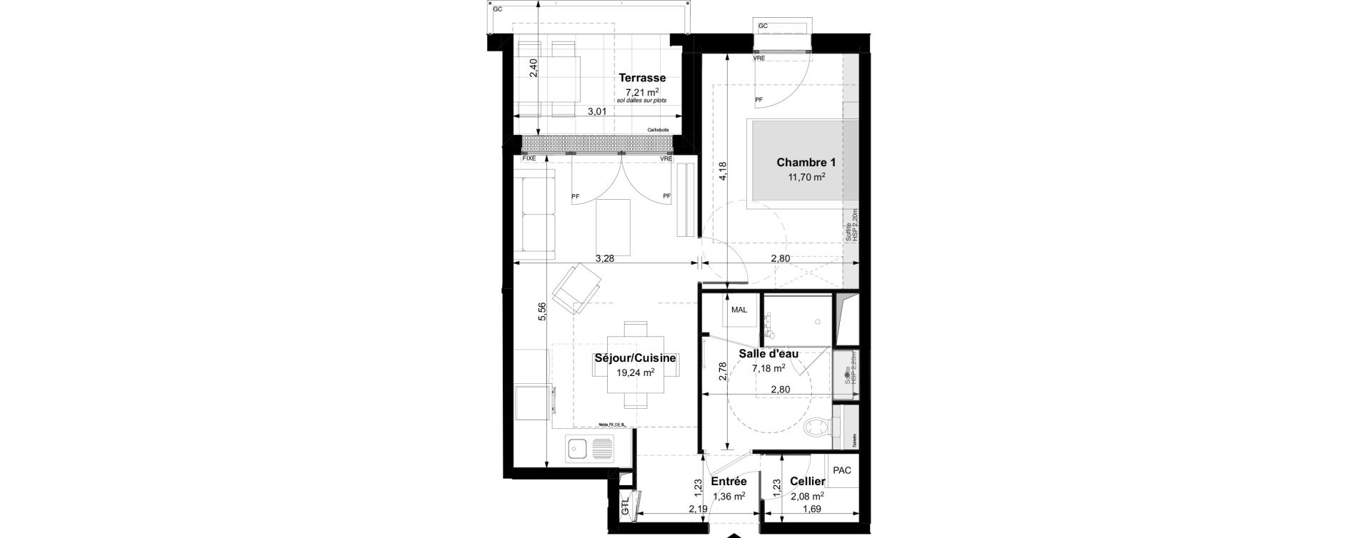 Appartement T2 de 41,56 m2 &agrave; Vouvray Centre