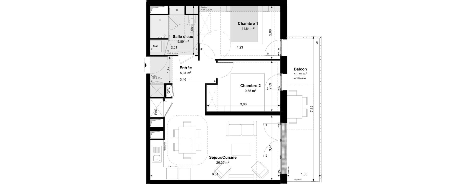 Appartement T3 de 58,89 m2 &agrave; Vouvray Centre