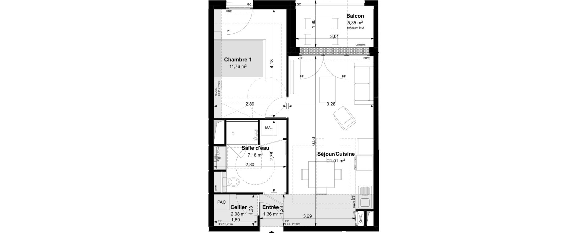 Appartement T2 de 43,39 m2 &agrave; Vouvray Centre