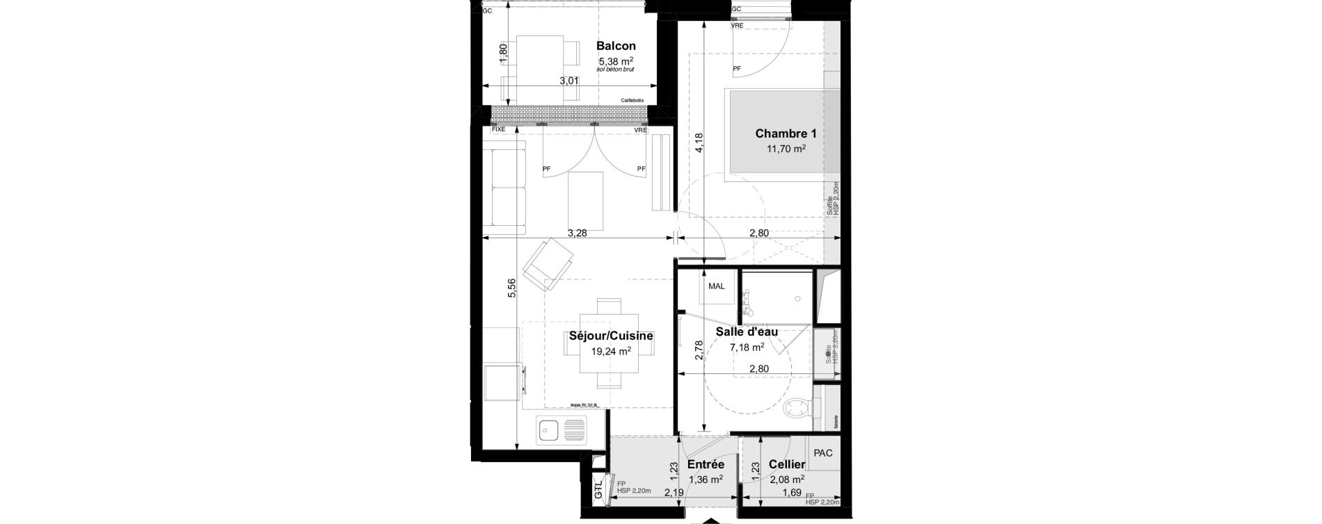 Appartement T2 de 41,56 m2 &agrave; Vouvray Centre