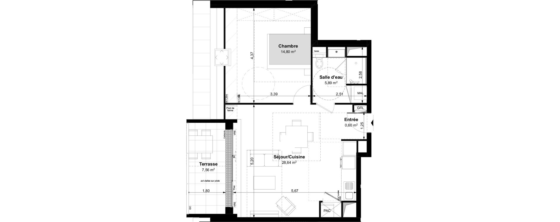 Appartement T2 de 49,93 m2 &agrave; Vouvray Centre
