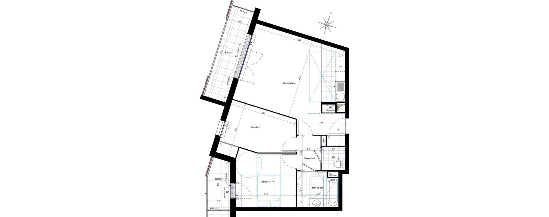 Appartement T3 de 62,75 m2 &agrave; Ch&eacute;cy Centre