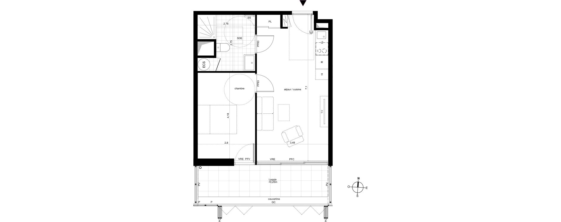 Appartement T2 de 42,68 m2 &agrave; Fleury-Les-Aubrais Centre