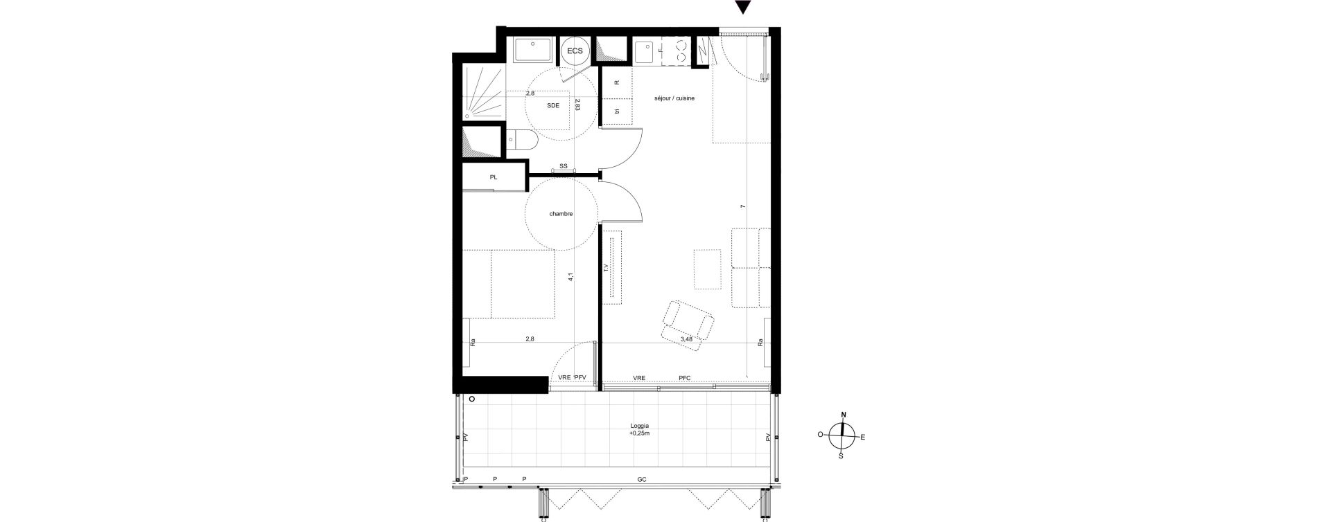 Appartement T2 de 42,23 m2 &agrave; Fleury-Les-Aubrais Centre