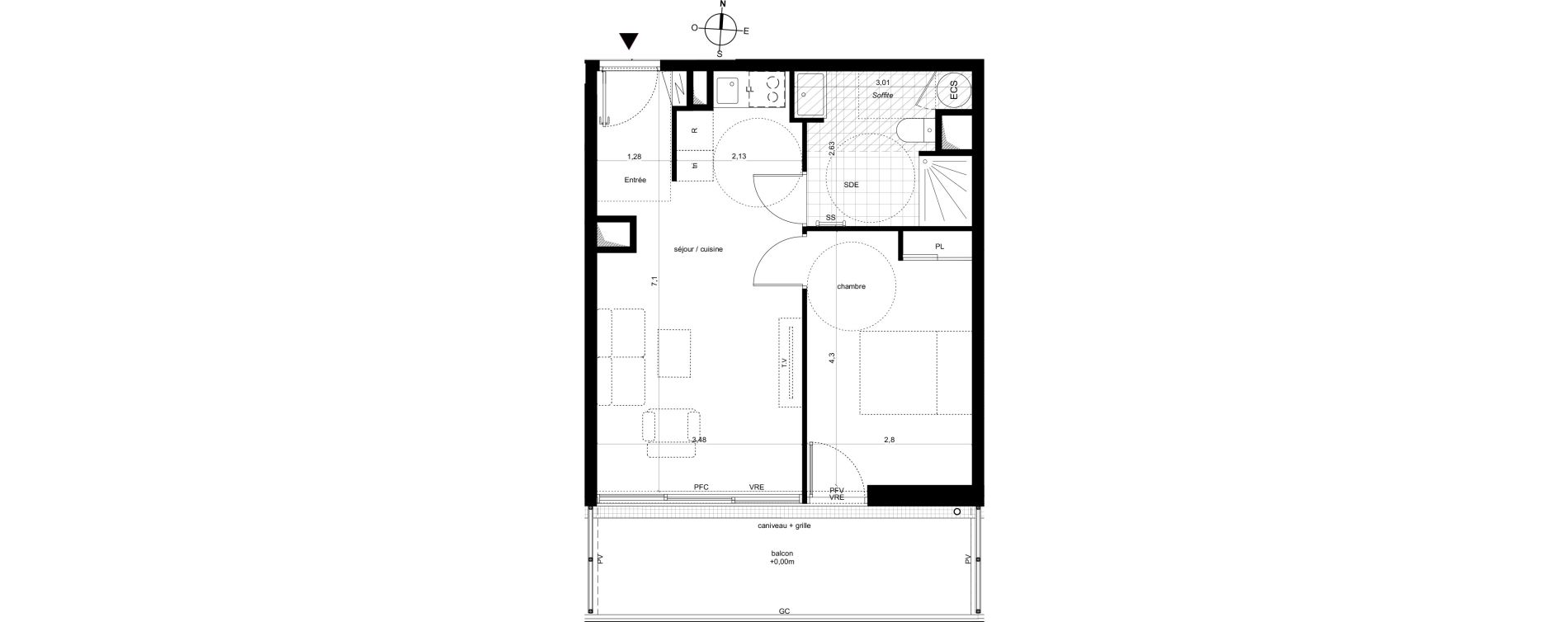 Appartement T2 de 42,73 m2 &agrave; Fleury-Les-Aubrais Centre